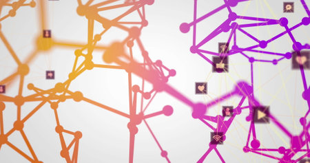 Image of digital icons and networks of connections. Global connections and cloud computing concept...