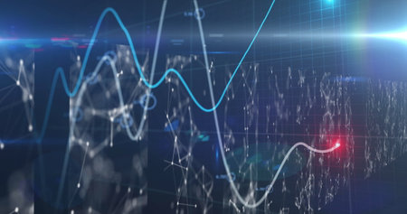 Image of data processing over blue background. global business and digital interface concept...