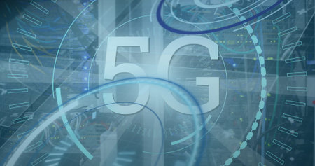 Image of text with globe and network of connections. Global digital interface technology and...