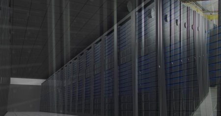 View of empty computer server room in seamless pattern. Cyber security and business data storage...