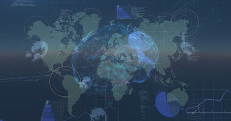 Image of globe of network of connections over data processing. global network of connections digital...