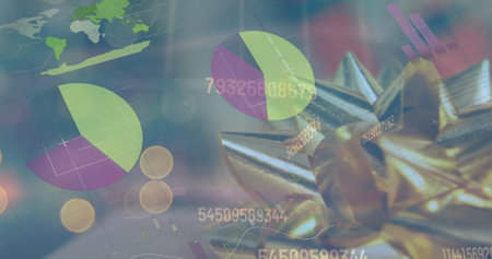 Image of data processing over christmas decorations. global business and digital interface concept digitally generated image.の写真素材