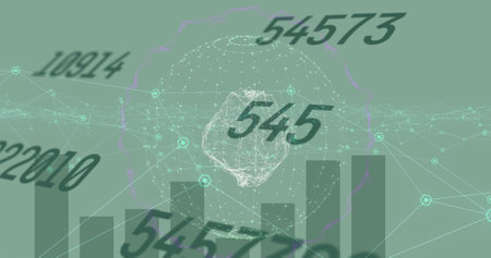 Image of scopes scanning over multiple changing numbers icons. Global business finances and digital...