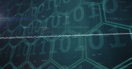 Image of financial data processing over dark background. Global business, finances, data processing and digital interface concept digitally generated image.の写真素材
