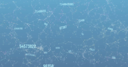 Displaying data network floating in virtual space, with glowing nodes and floating numeric labels....