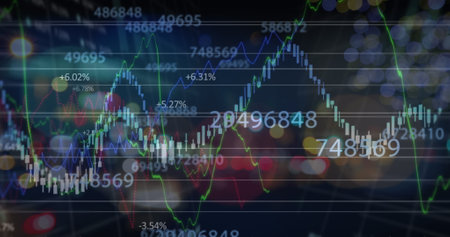 Image of financial data processing over businessman. Global connections digital interface and...