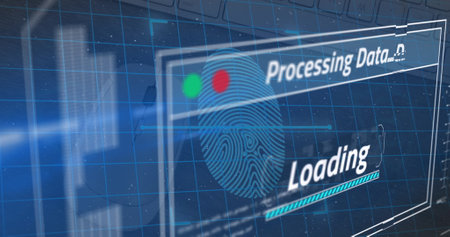 Image of fingerprint over data processing. Cloud computing and digital interface concept digitally...