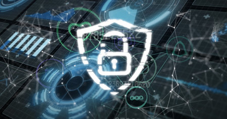 Image of globe of network of connections over data processing. Global connections technology and...