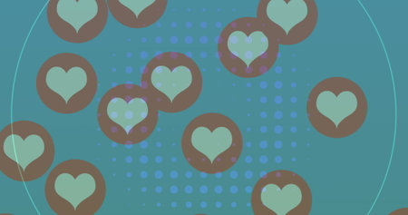 Image of social media reactions floating over blue background. Social media, network and...