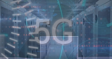 Image of data processing in a server room. Global business and digital interface concept digitally...