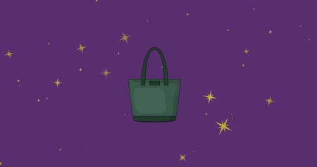 Image of handbag icon over purple background. Fashion, style and digital interface concept digitally generated image.の写真素材