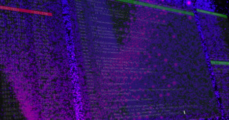 Image of shapes moving over data processing. Abstract background and digital interface concept digitally generated image.の写真素材