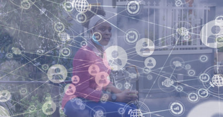 Image of network of connections over diverse scientists. Global networks development and digital interface concept digitally generated image.の写真素材