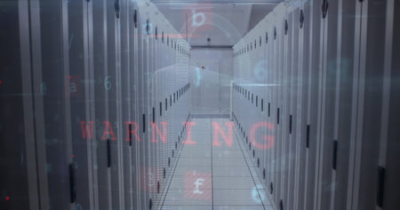 Image of cyber attack over server servers. Global network social media connections technology and...
