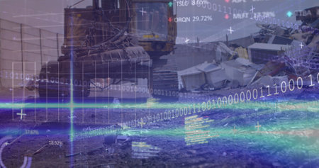 Image of data processing over rubbish dump. Global business and digital interface concept digitally generated image.の写真素材