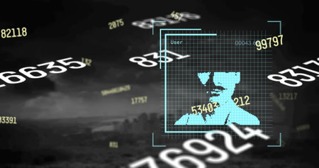 Image of data processing and people icons over black background. Global business and digital interface concept digitally generated image.の写真素材