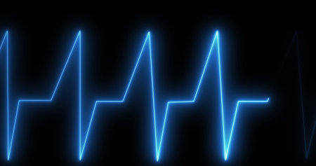 Image of cardiograph over black background. Health, fitness and digital interface concept digitally generated image.の写真素材