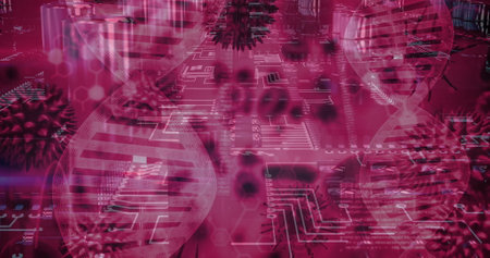 Image of medical data processing and processor socket over dark background. Global medicine,...