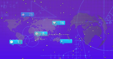 Image of data processing over blue background. Global business and digital interface concept...