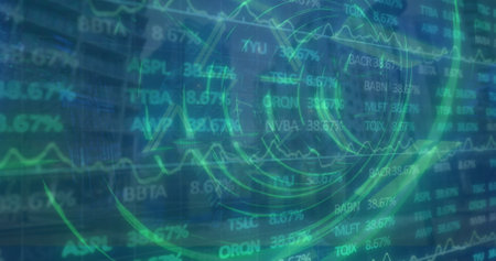 Image of data processing over cityscape. Global business and digital interface concept digitally...