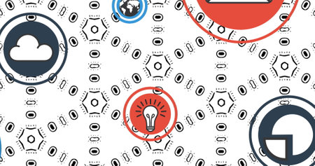 Image of globe with network of connections and icons over spots. Global connections network data...