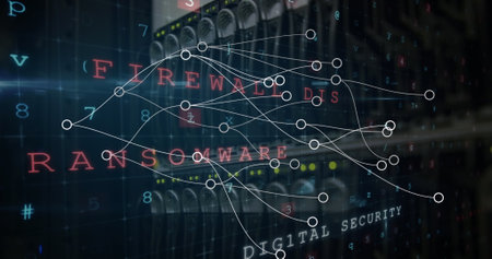 Image of network of connections and cyberattack warning over server. Global technology, computing...