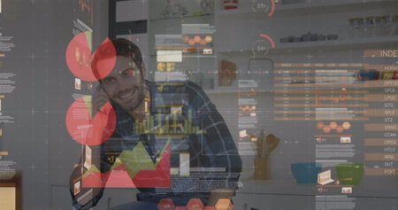 Image of data processing over caucasian businessman at office. Global business, computing and...