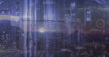 Image of connections and data over servers. Network, connections, communication, data processing and...