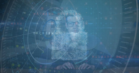 Image of data processing over caucasian man and 5g text. Global business and digital interface...