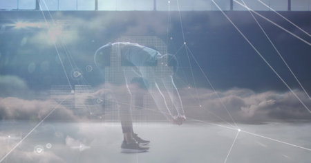 Image of network of connections over african american man exercising. Sport, active lifestyle,...