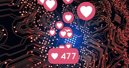 Image of social media icons over processor socket. Global connections, data processing and digital interface concept digitally generated image.の写真素材