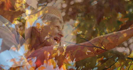 Image of trees with leaves over caucasian senior women. International day of older persons concept digitally generated image.の写真素材