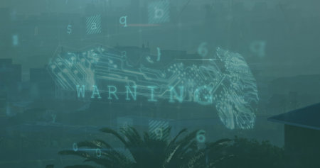 Image of digital key, scanning and numbers over cityscape. Digital safety, data processing and...