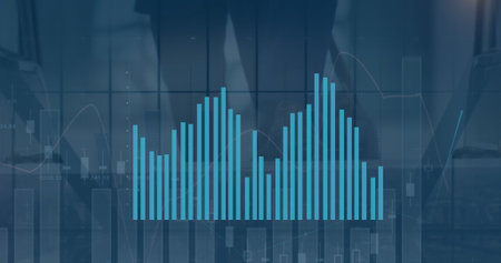 Image of diverse graphs over legs of businesspeople. Global finance, business and economy concept digitally generated image.の写真素材