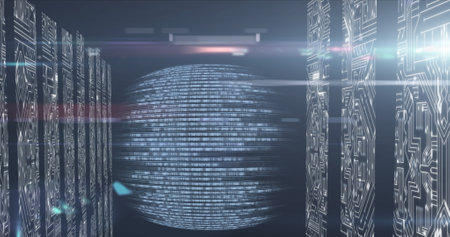 Image of computer circuit board over data processing on black background. Global business, computing...