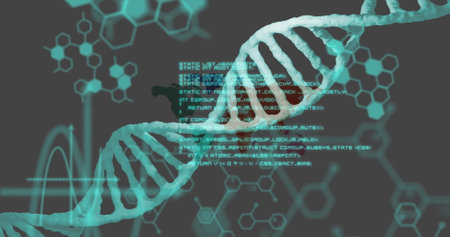 Image of data processing with dna strand over world map. Global technology, computing and digital...