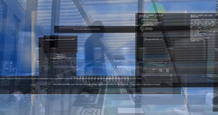 Image of financial data processing over business people. Global business finances connections and digital interface concept digitally generated image.の写真素材