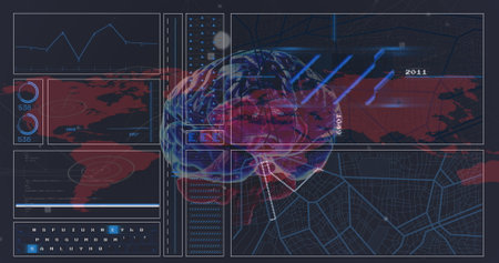 Image of globe and data processing over scanners computer server. Global business digital interface...