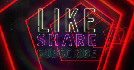 Image of social media texts and shapes over black background. Social media and digital interface concept digitally generated image.の写真素材