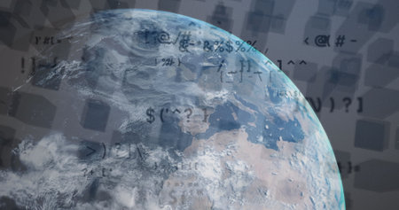 Image of globe and data processing over digital cityscape. Global technology, business and digital...