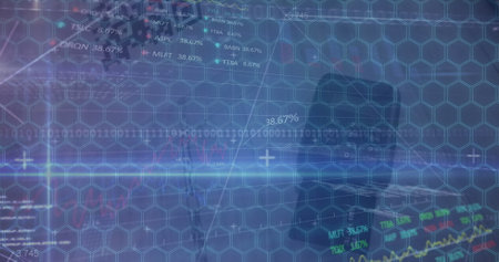 Image of shapes over data processing and network of connections on white background. Global technology, computing and digital interface concept digitally generated image.の写真素材
