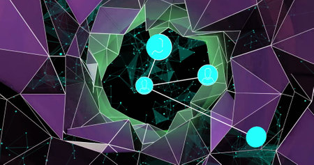 Image of media icons and shapes over black background. Social media and digital interface concept...