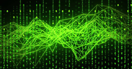 Image of data processing and shapes on black background. Global business and digital interface...