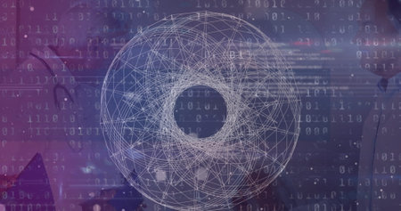 Image of digital interface and lines over caucasian doctors. global business, technology, data...