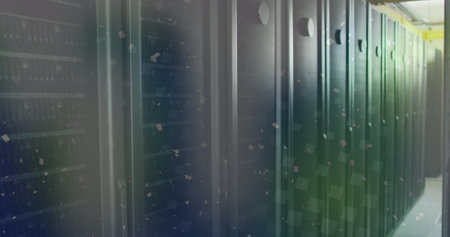 Image of dust falling over servers. Global network, data processing and technology concept digitally generated image.の写真素材