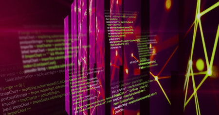Image of data processing and shapes on black background. Global business and digital interface...
