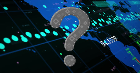 Image of question mark over data processing. Global business and digital interface concept digitally generated image.の写真素材