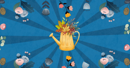 Image of plants on blue background. Fashion, lifestyle and digital interface concept digitally generated image.の写真素材