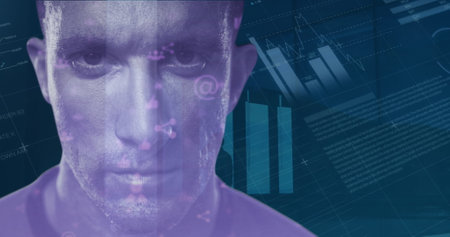 Image of data processing over caucasian man. Global business and digital interface concept digitally...