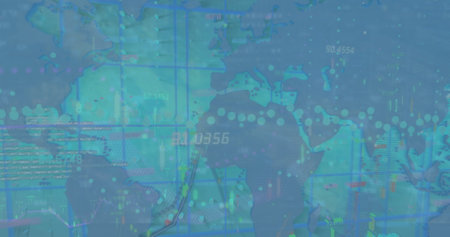 Image of data processing over blue background. Global ecology and digital interface concept...